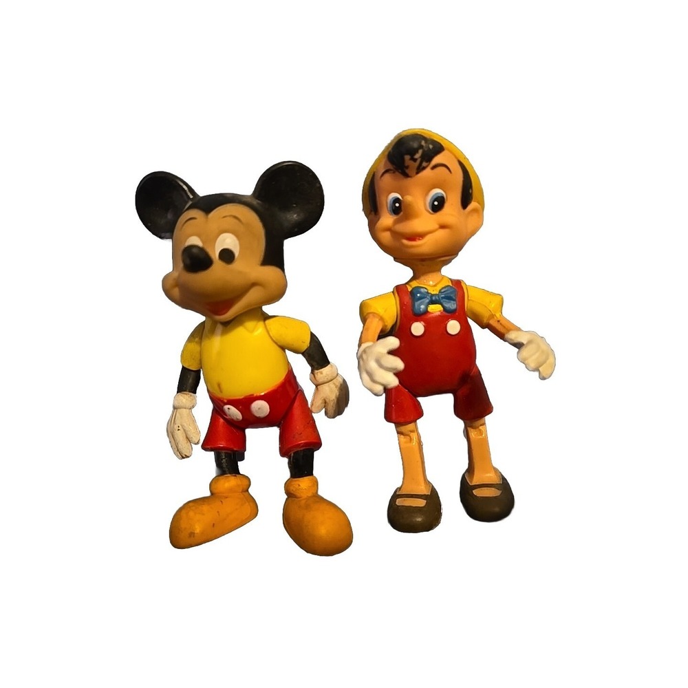 Vtg Lot Of 2  Pinocchio & Mickey Mouse Bendable Figures Disney‎ 6"